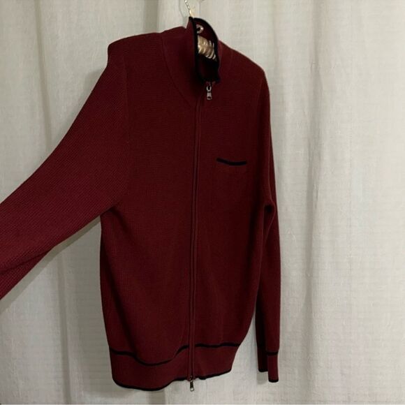 Banana Republic x Mad Men L Burgundy Navy Knit Full Zip Cardigan Sweater - Picture 3 of 13